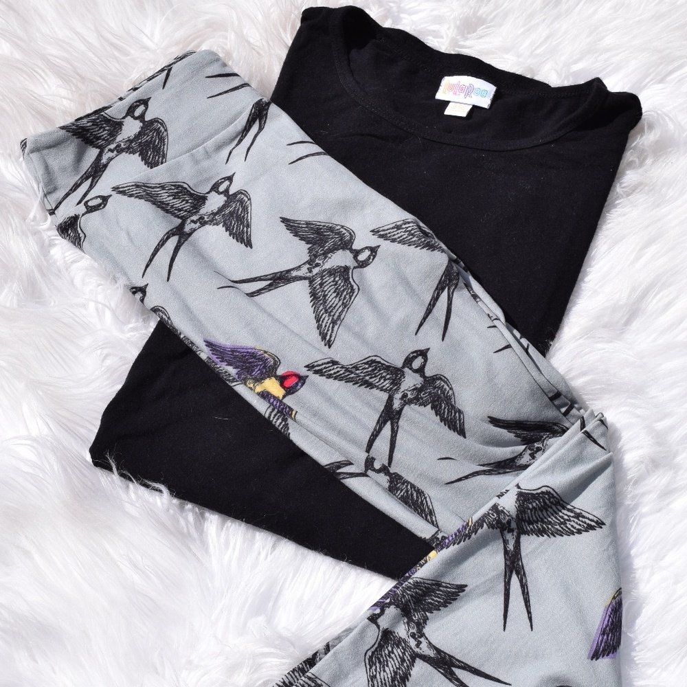 LuLaRoe One Size Grey Bird leggings